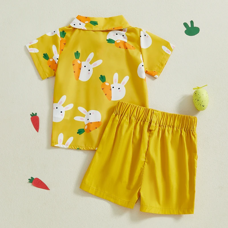 Tregren infant baby boy Easter outfit short sleeve lapel bunny carrot print tops + shorts 2pcs sets toddler gentlemen clothes kids clothing set kids t shirt boys clothing set