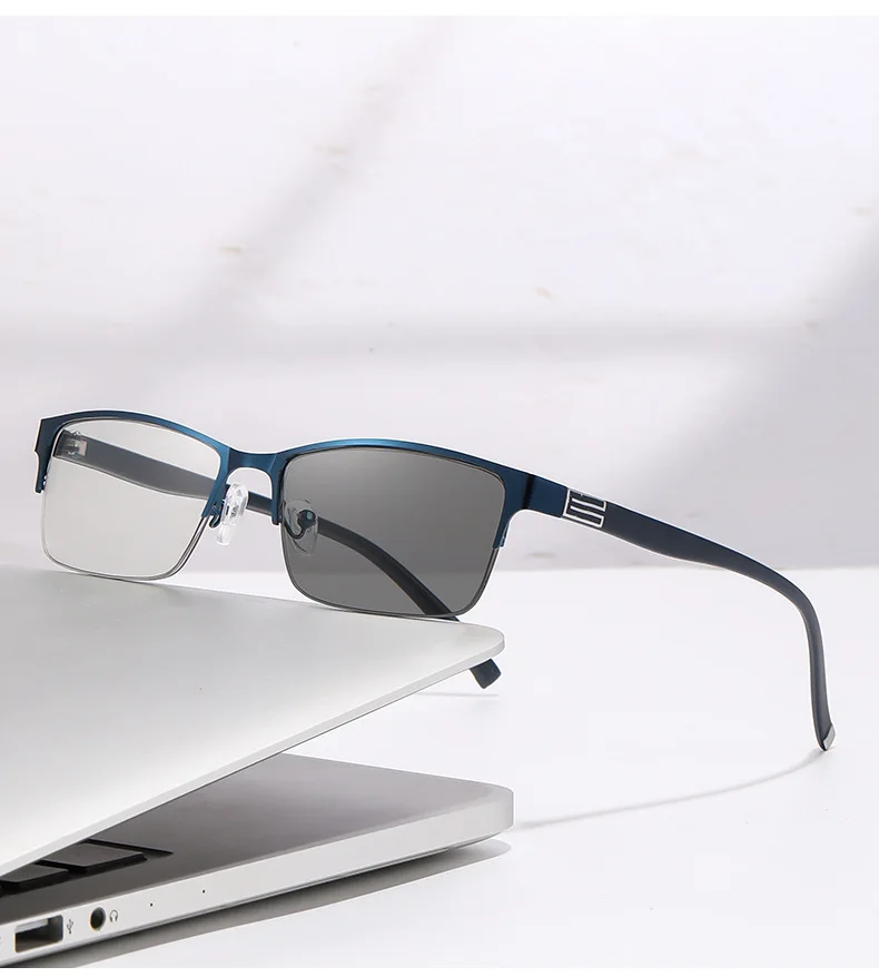 1pc Männer Platz Anti Blau Licht Lesebrille Fashion Square Halb Rahmen Klare Linse Photochrome Brillen für Unisex + 1,0- + 4,0 – Detail 13