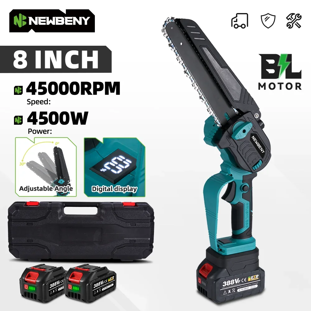 NEWBENY 8 Inch Brushless Electric Saw LED Display Cordless Efficient Garden Woodworking Cutting Tool For Makita 18V Battery Pin electric saw