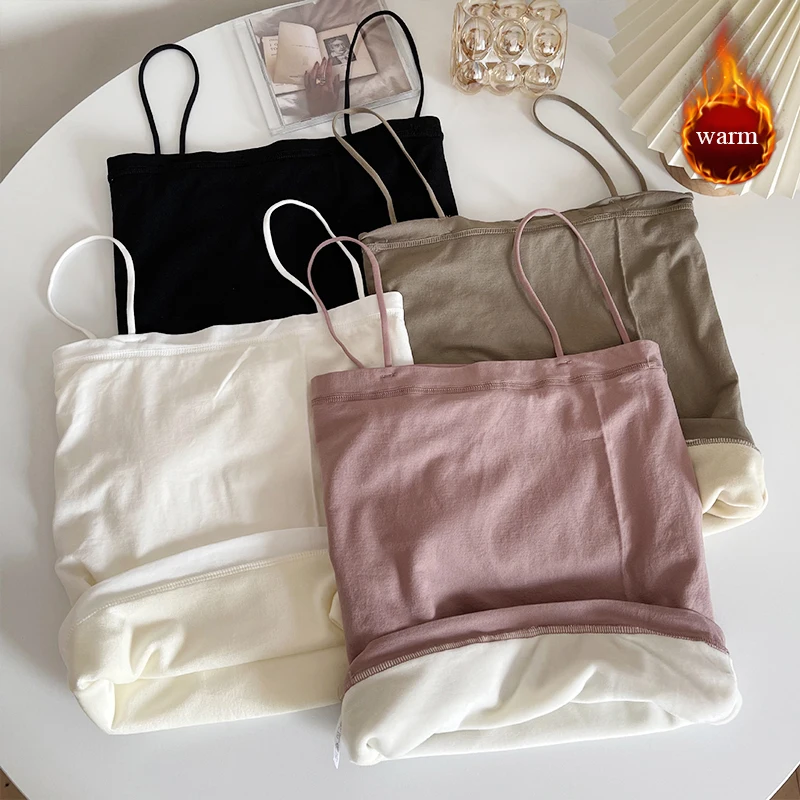 

Women Winter Basic Plus Velvet Vest Winter Warmth Thick Underwear Women All-match Shirt Warm Suspenders Sleeveless Bottoming