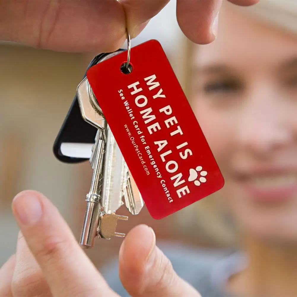 Pet Emergency Wallet Card Tags,Pet Is Home Alone Keychain,Pet Safety Alert Key Tag Keychain,with Emergency Contact Wallet Card
