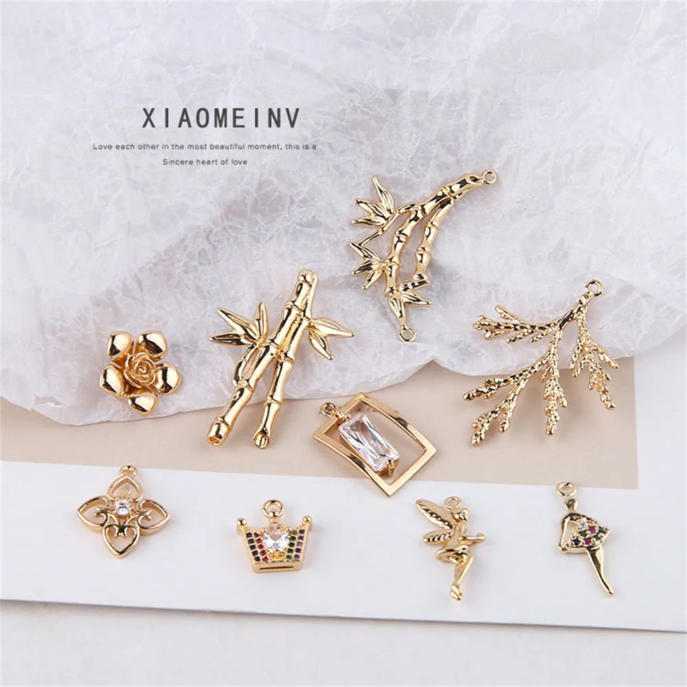 

DIY Handmade Jewelry Accessories Copper Plated Color Preserving Zircon Crown Ballet Girl Bamboo Leaf Flower Earrings Material