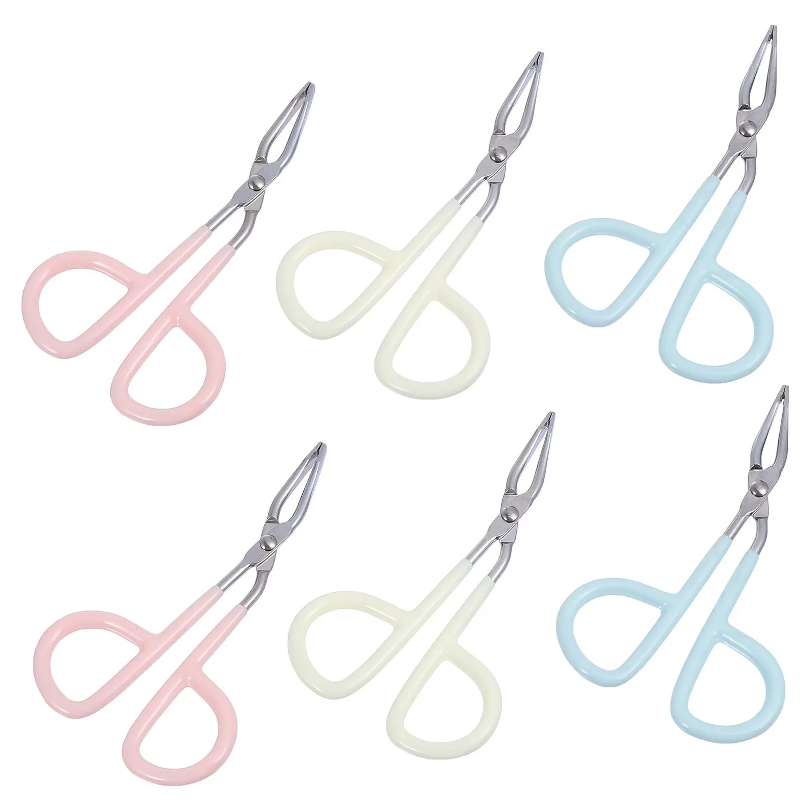 6Pcs 눈썹 클립 핀셋 스테인레스 스틸 가위 디자인 휴대용 메이크업 핀셋 여성을위한 정밀 눈썹 손질 도구
