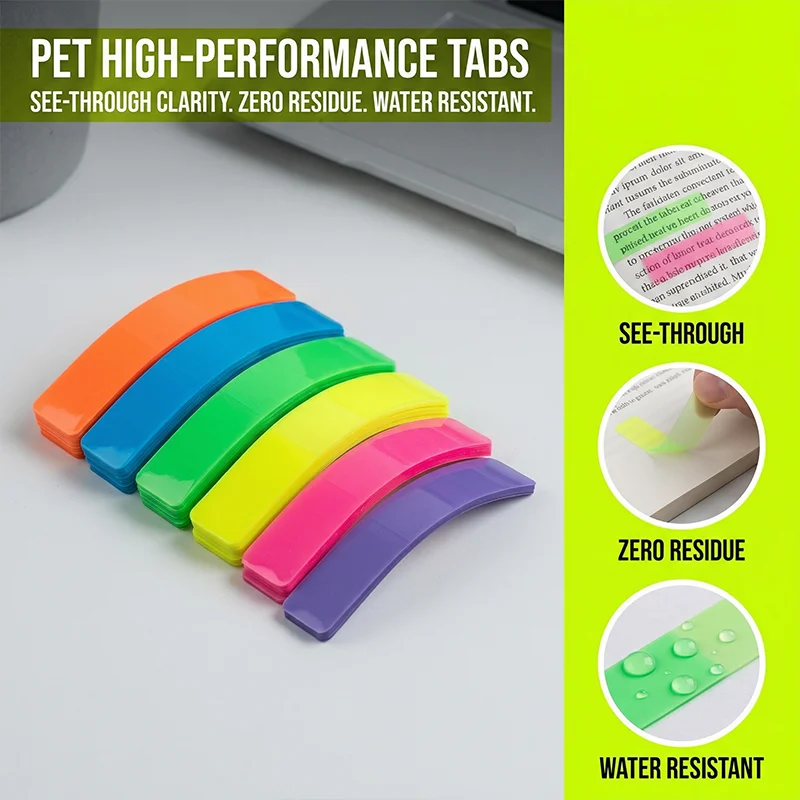 Colorful Transparent Index Tabs - 6 Colors, Self-Adhesive Sticky Notes