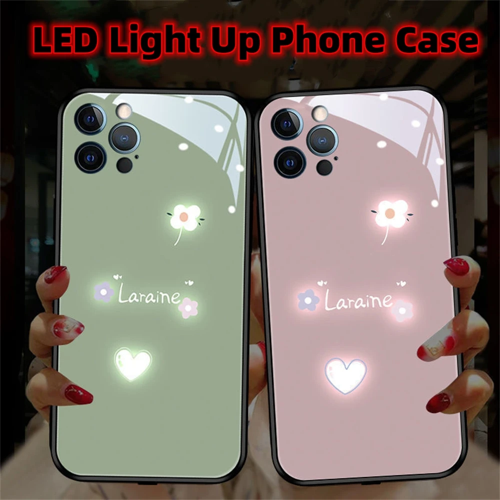 Fiore E Farfalla Sette Colori Che Cambiano Custodia Per Telefono A Led Per Samsung S23 S22 S21 S20 Ultra Call Glowing Light Up Glass Cover