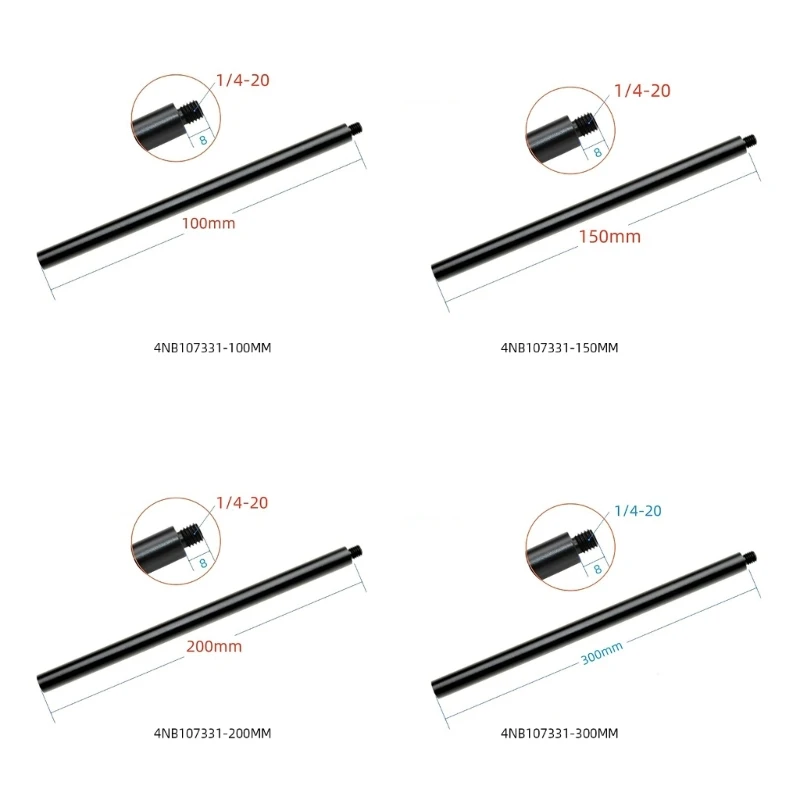 Aluminum Extension Rod 1/4" Female Bottom 1/4" Male Top Poles Tripods Extend Length for Photography Equipment
