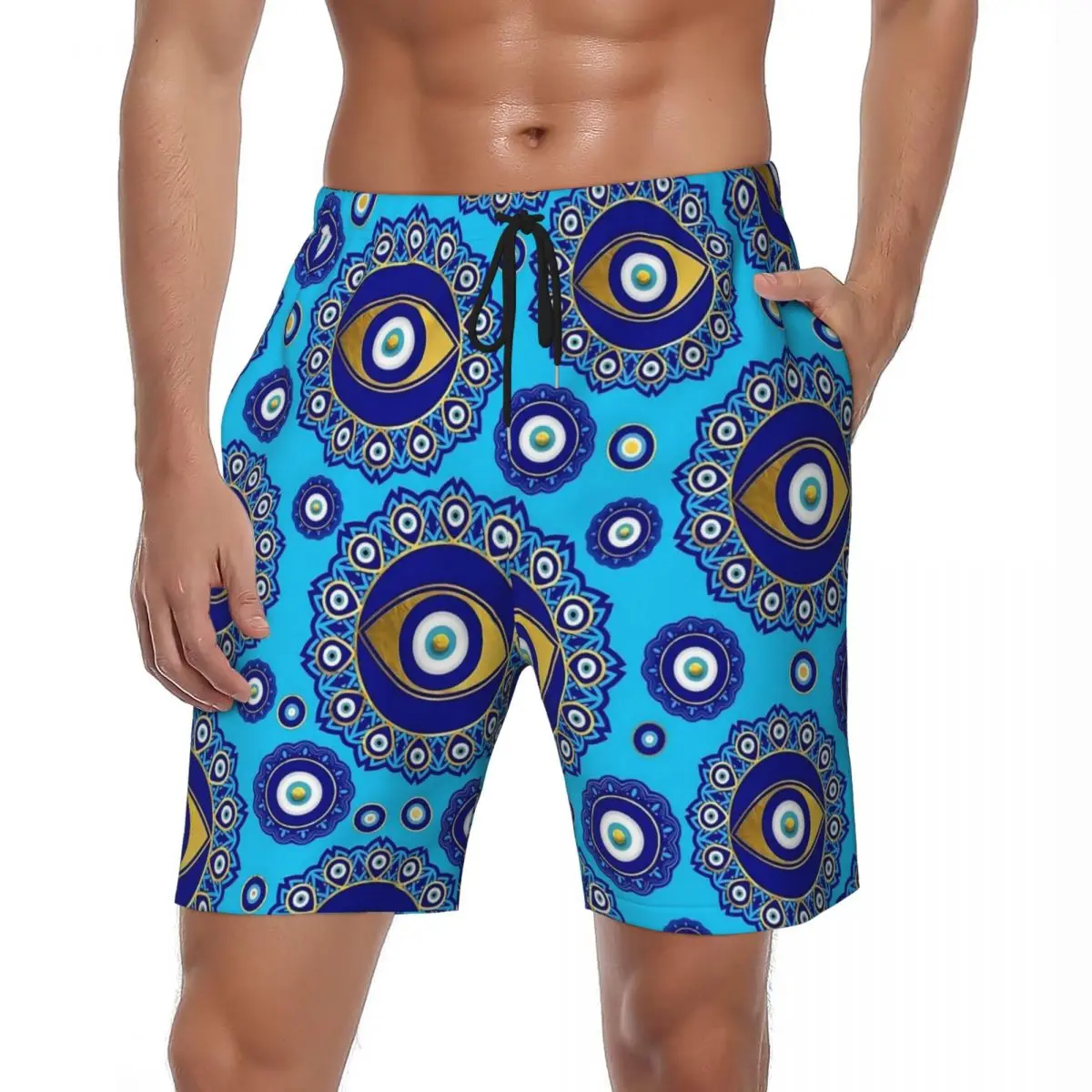 

Мужские пляжные шорты с принтом сглаза, синие и золотые классические шорты, быстросохнущие пляжные шорты с принтом