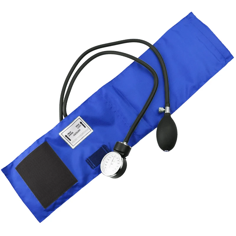 Blue Manual Medical Blood Pressure Monitor Meter BP Cuff Manometer Upper Arm Aneroid Sphygmomanometer & Cardiology Stethoscope