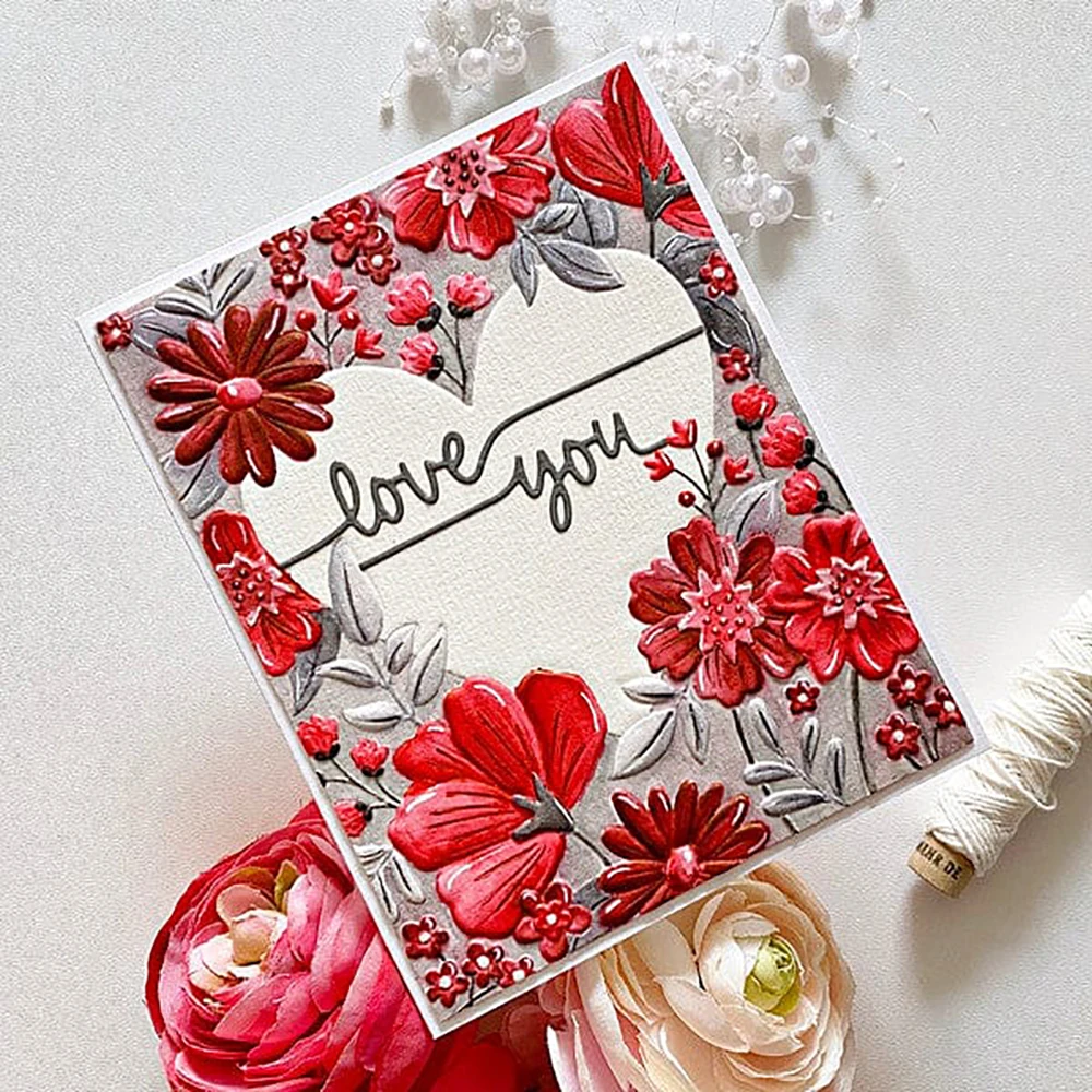 Embossing Folder 3D Love Heart Wreath Sunflower Ladybug Doodle Background Stencil DIY Scrapbook Paper Card Texture