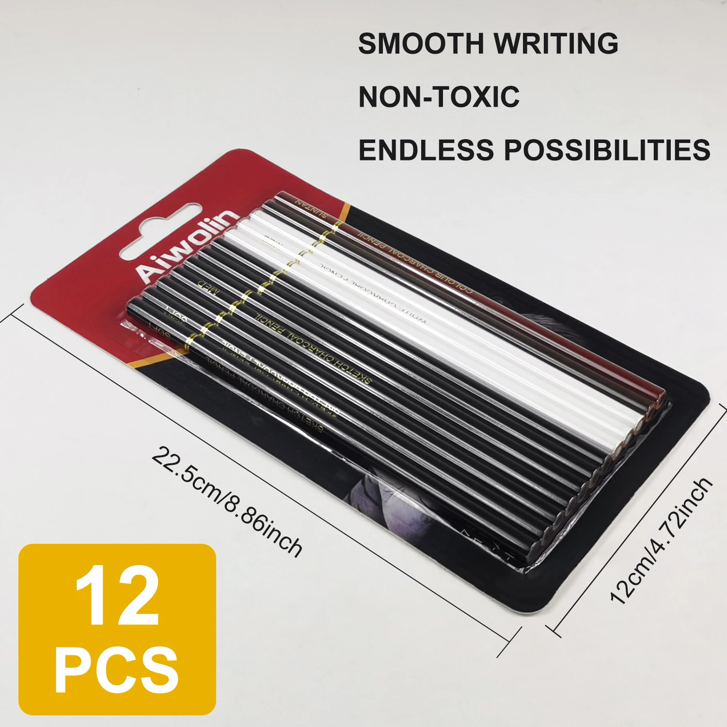 Professional Colored Charcoal Pencils Drawing Set,12 Pieces Pastel Chalk Pencils for Sketching, Shading, Blending, Portrait. 2