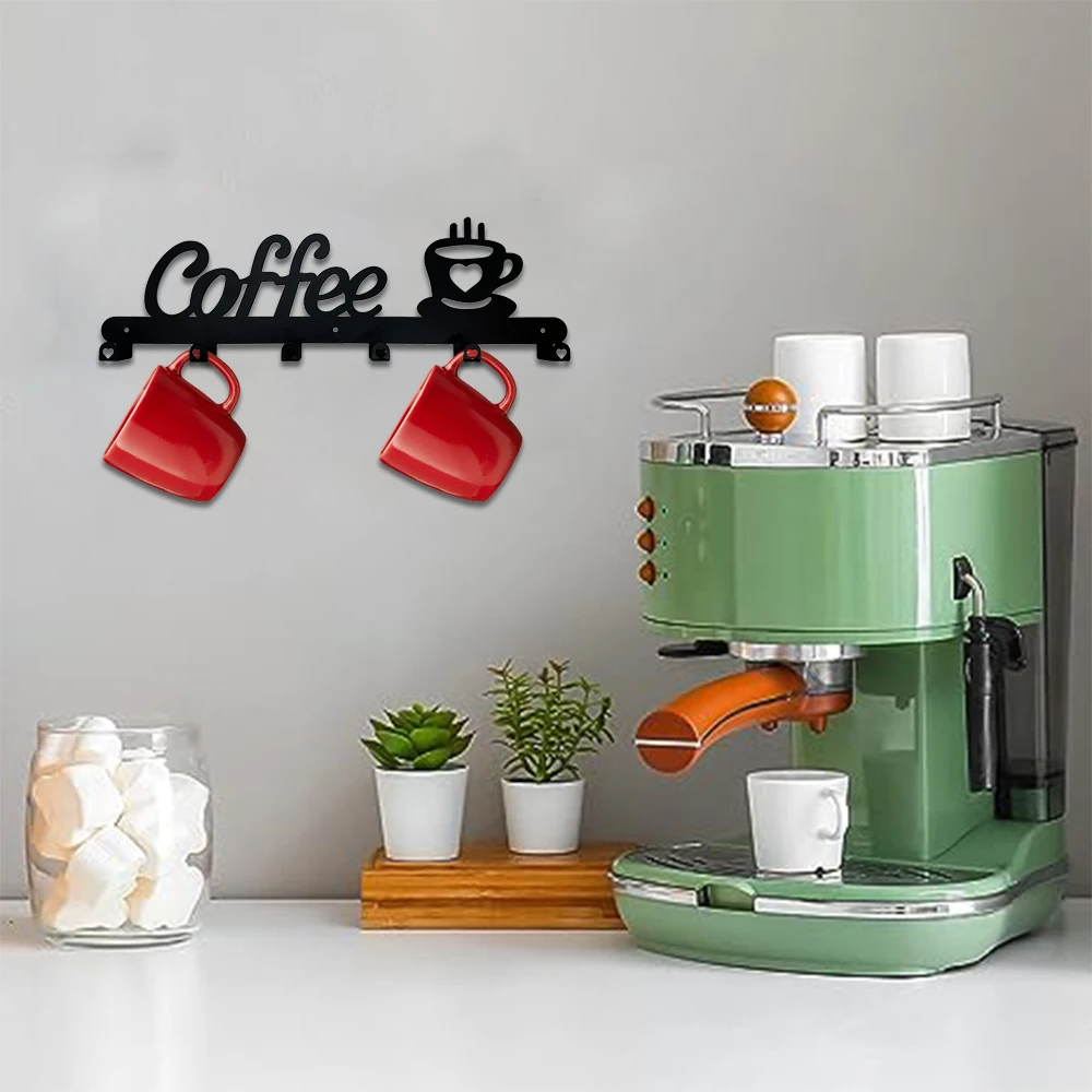 Coffee Mug Holder with 6 Hooks Metal Hanging Coffee Mug Wall Hanger Wall Mounted Coffee Cup Rack for Kitchen Bar Accessories 2
