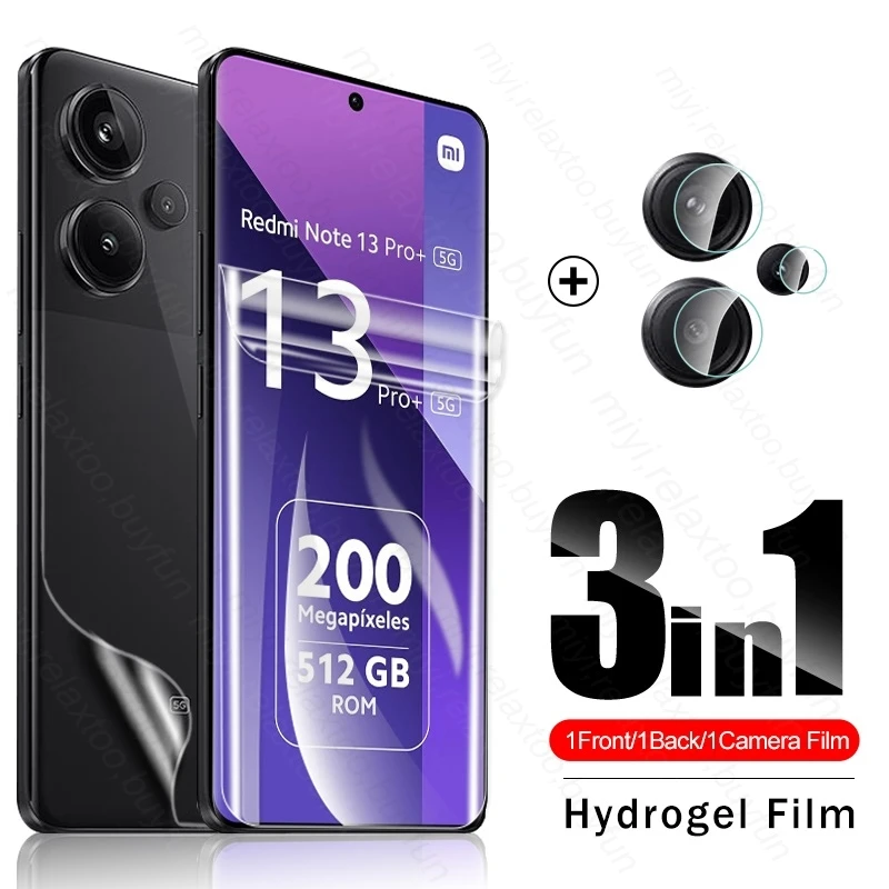 3To1 Hydrogel Film Back Screen Protector For Xiaomi Redmi Note 13 Pro 5G 4G Camera Protective Glass Redmy Note13 Pro Plus Pro+