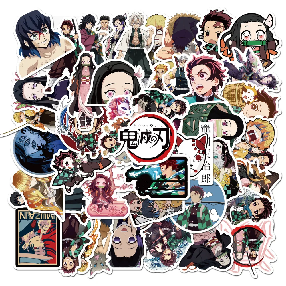 

50Pcs Anime Demon Slayer Sticker Waterproof Kamado Tanjirou Nezuko Kochou Shinobu Inosuke DIY Stickers for Cup Laptop Gifts