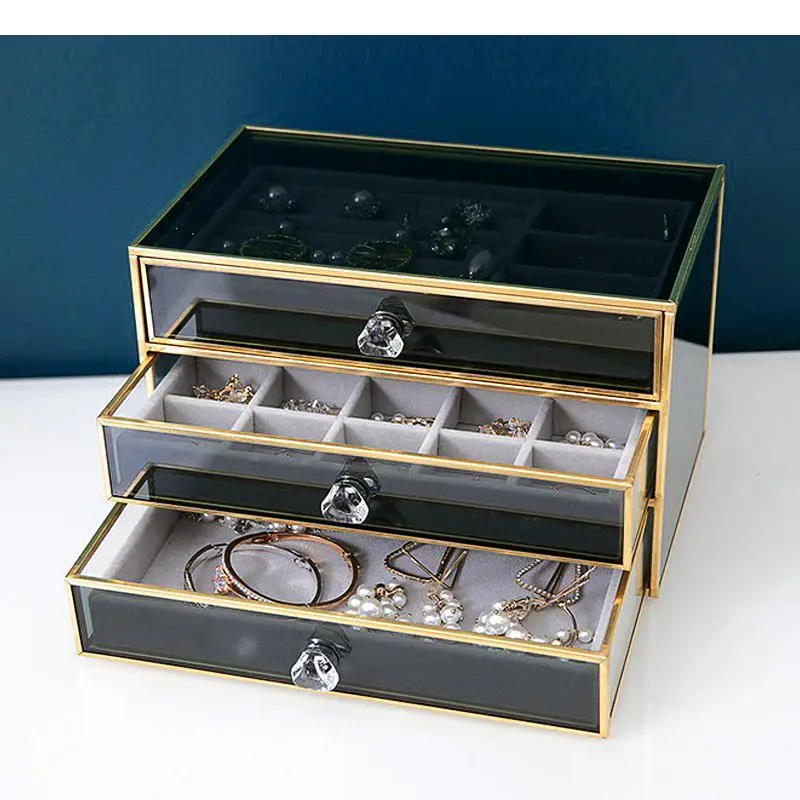 

Rectangular Glass Cosmetic Jewelry Box Drawer Type Storage Box Household Multi Layer Makeup Brush Shelves Snack Candy Containers