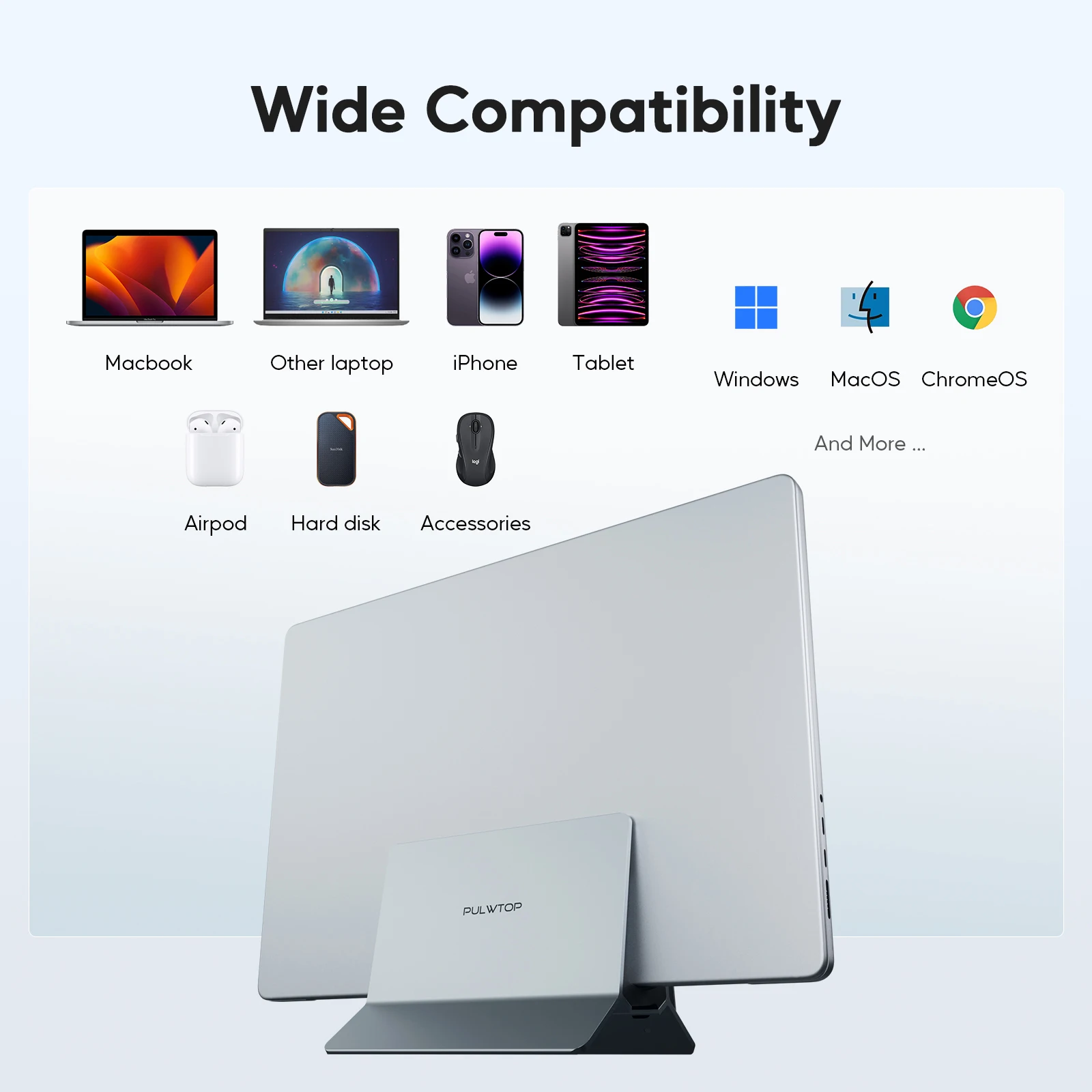 PULWTOP Vertical Laptop Docking Station with M.2 SSD Expansion, HD thumbnail 9