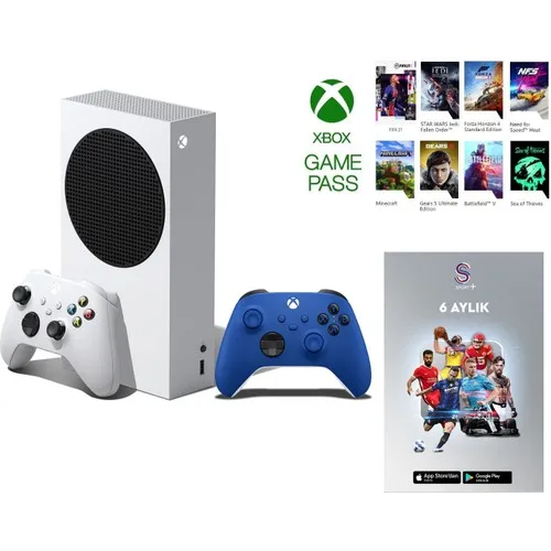 Microsoft Xbox Series S Game Console 512GB White + 1 Blue Controller + 6 Month S Sport Plus Üyeliği + 1 year Gamepass Ultimate 1
