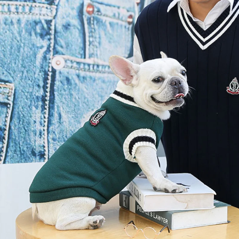 Dog Cat Sweater College Style V-neck Teddy knitted Vest Pet Puppy Winter Warm Clothes Apperal for Small Medium Large Dogs Cats