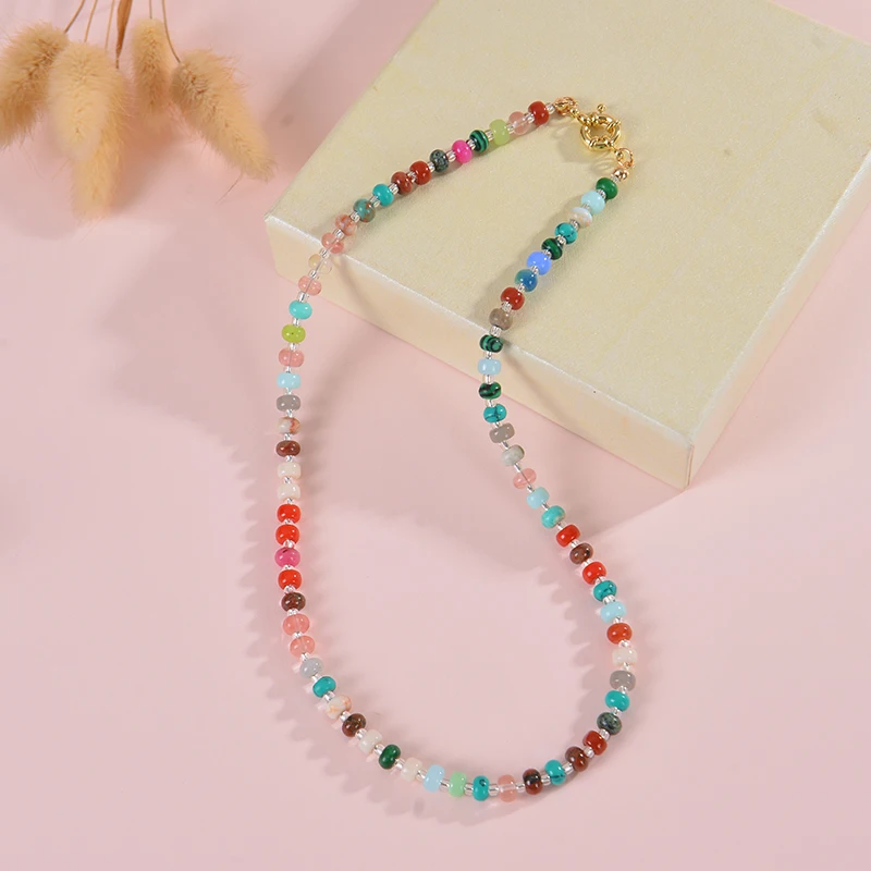 Beaded Gemstone Necklace for Women Colorful Boho Bead Choker