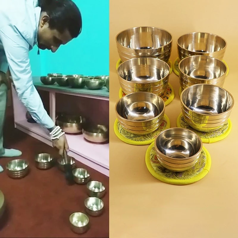 Wholesale 7pcs 7-13CM Tibetan Singing Bowls Meditation Yoga Handmade Copper Chimes Nepal Bowl Set with Sound Cushions Strikers 3