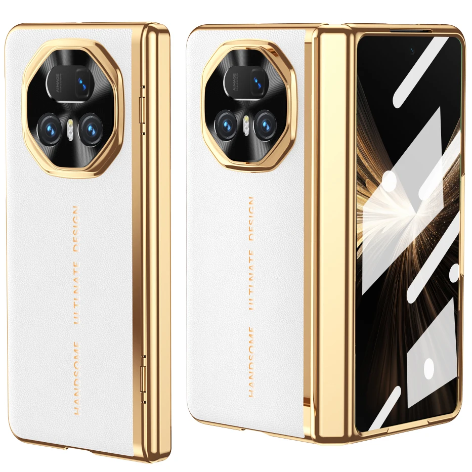 Plating Leather  with Hinge Protection and Front Screen Glass Film