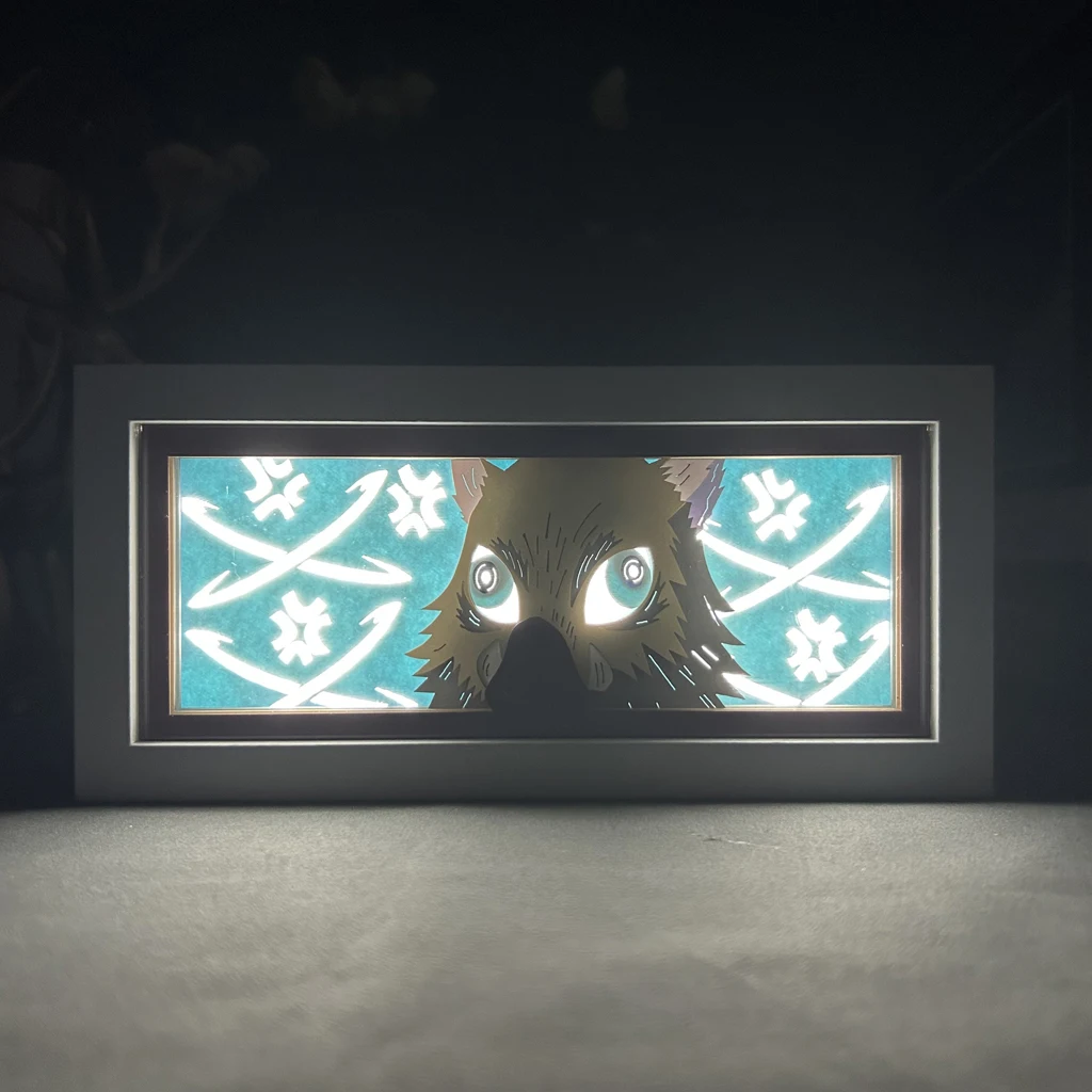 

Anime Demon Slayer Hashibira Inosuke Lamp for Hoom Decor Lightbox 3d Paper Cut Diy Table Lamp Manga Kimetsu No Yaiba Light Box