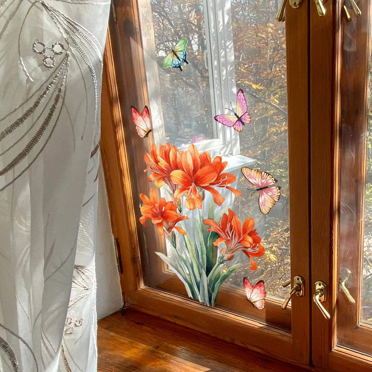 Colorful Butterfly Flower Stickers Window Glass Decoration Stickers Self-adhesive DIY Static Cling Films Decoration