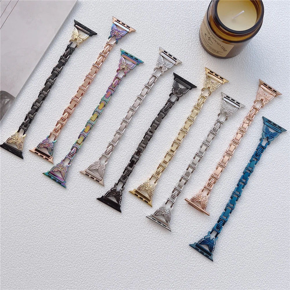 

Women Stainless Steel strap for Apple Watch band 6 7 SE 40mm 41mm 44mm 45mm Slim Metal Link Bracelet strap iWatch Series se 5 4