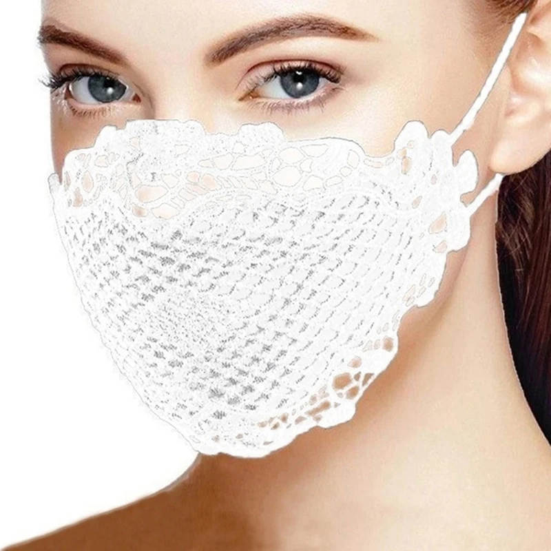 

Women Face Mask Washable Dust Proof Lace Patchwork Mask Solid Color Resuable Windproof Fashion Care Mask