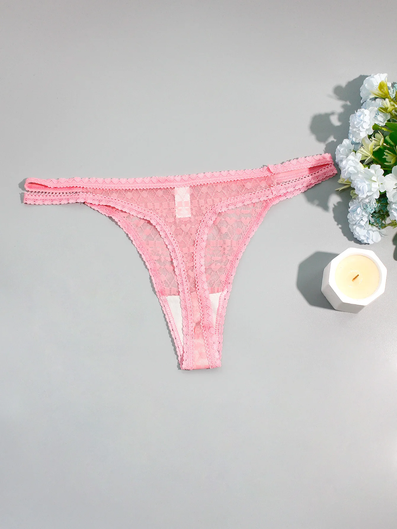 5-Pack Sexy Lace Double-Layer Thin Strap Full Lace Women's Thong Underwear Comfortable Breathable Cotton Lined Briefs