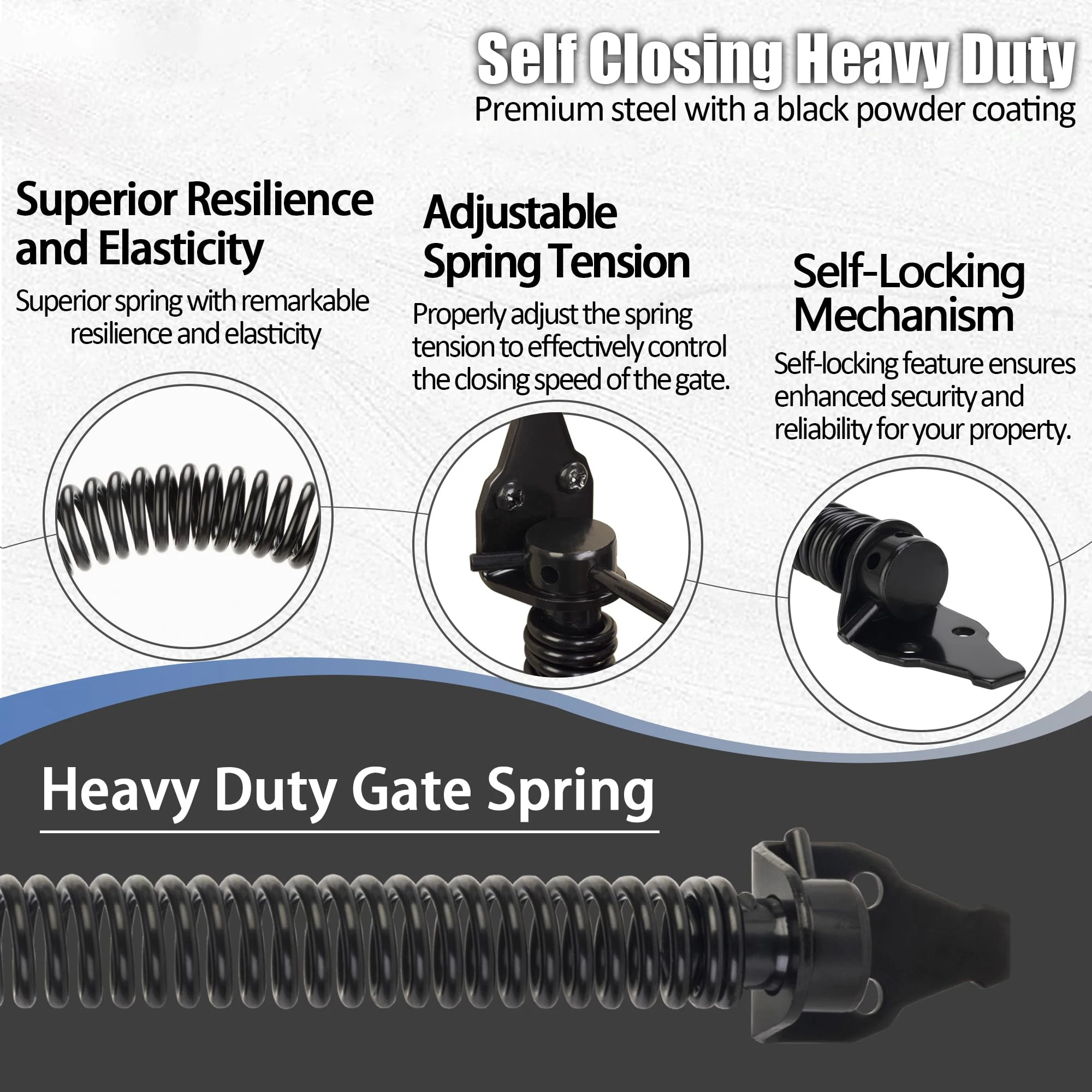 14" Gate Spring Self Closing Outdoor Door Spring Automatic Gate Closure Hardware with Adjustable Tool for Wooden Vinyl Fence