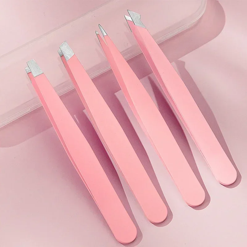 1/4Pcs Pink Black Eyebrow Tweezer Eyebrow Trimming and Hair Removal False Eyelash Clipper Beard Removal Forceps Beauty Tool 5