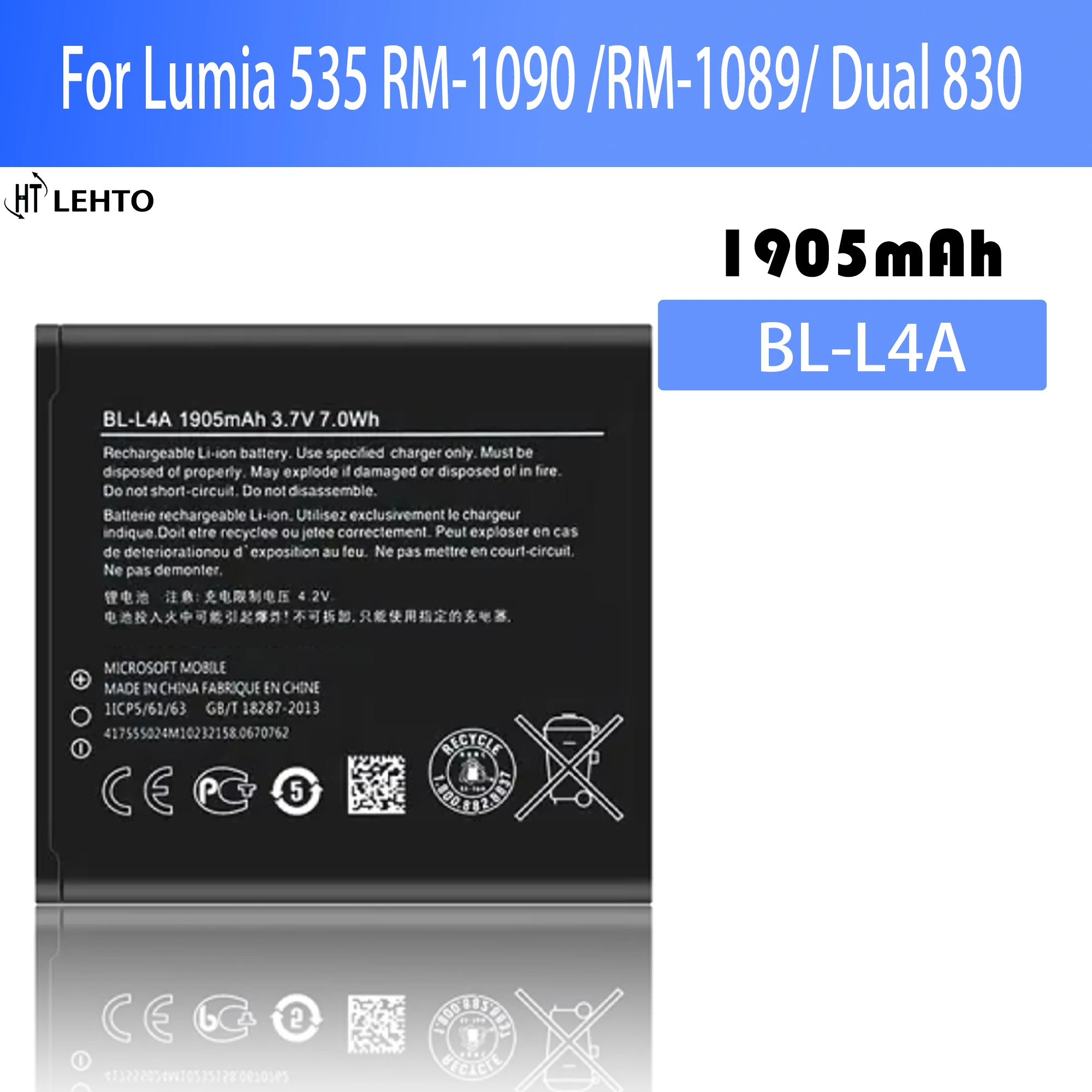 Nuova Batteria 100% Originale Al Bl-L4A Per Microsoft Nokia Lumia 535 Rm-1090 Rm-1089 Dual 830 Rm-984 Batterie Del Telefono Bateria