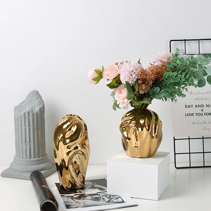 Modern Light Luxury Creative Ceramic Golden Vase Decoration Living Room Bedroom Decoration Cabinet Flower Vase Home Decoration 3