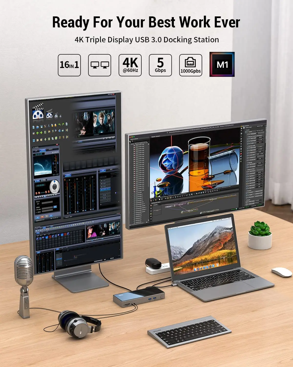 Station D'accueil USB-C 13-en-1 Triple écran - 2 DP + HDMI, 130W PD, 4 USB 3.0, Gigabit Ethernet - Pour Windows/Mac