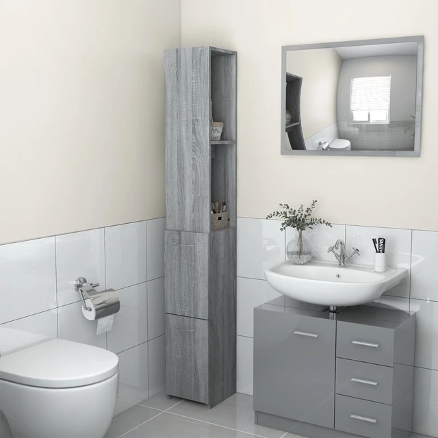 Mobiletto da bagno Sonoma grigio muslimcm, ingegneria del legno, mobili da  bagno, mobiletto del bagno