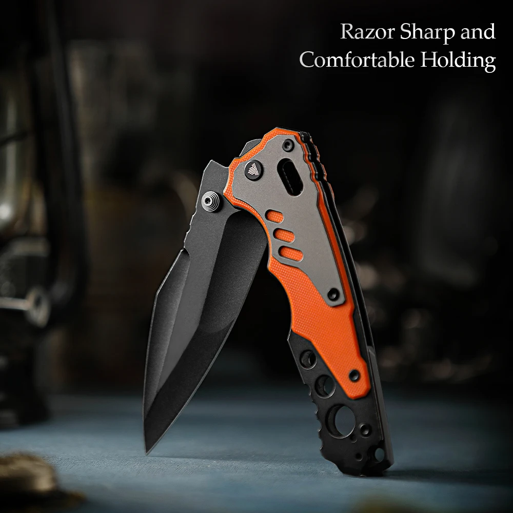 TRIVISA Axis Folding Pocket Knife for Men, Good Outdoor Knife with Clip，14C28N Steel Blade,Ti & Carbon Fiber Handle，Brass Gasket 6