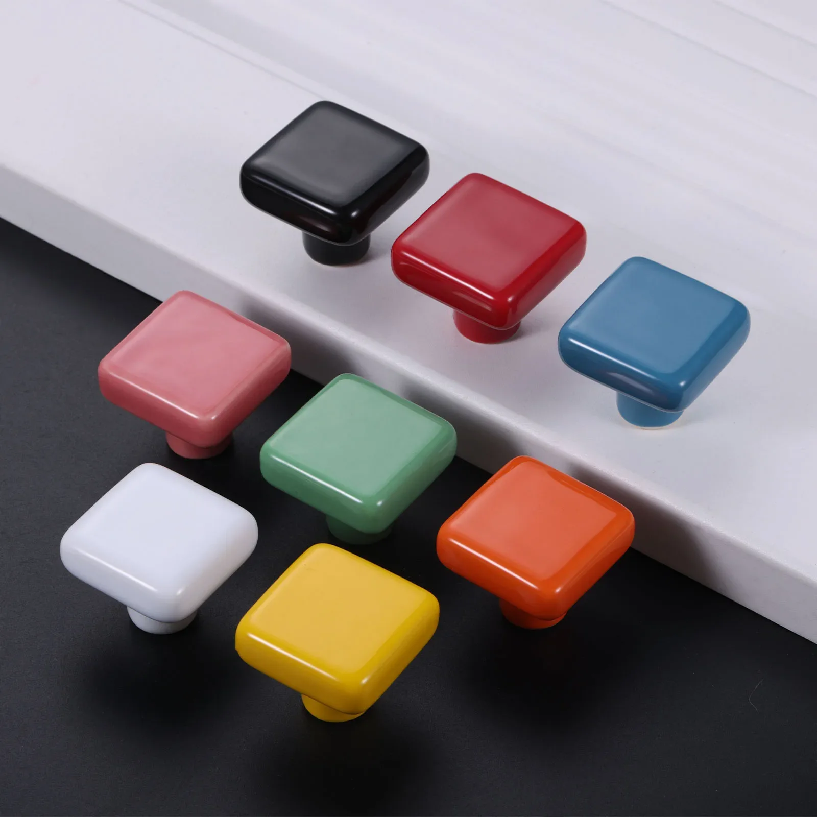 2pcs Colorful Ceramic Cabinet Door Handle w/screw Square Single Hole 27mm/1.06" Simple Modern Knob Drawer Wardrobe Chest Pull