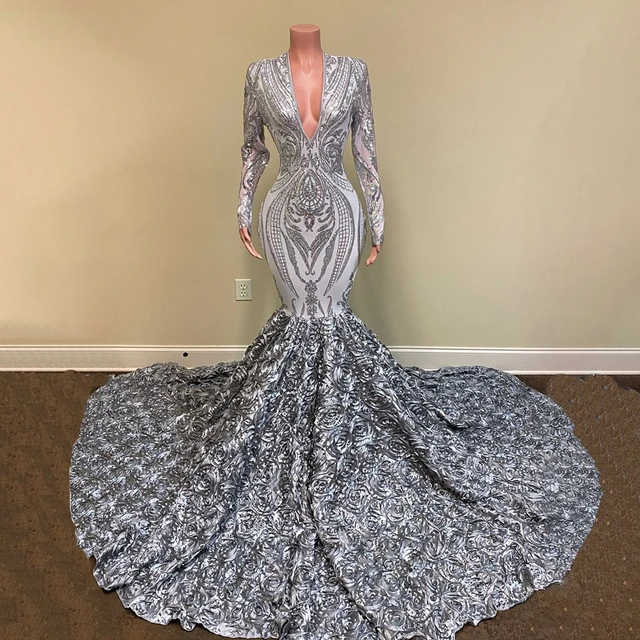 Silver color - Modest Evening Dress