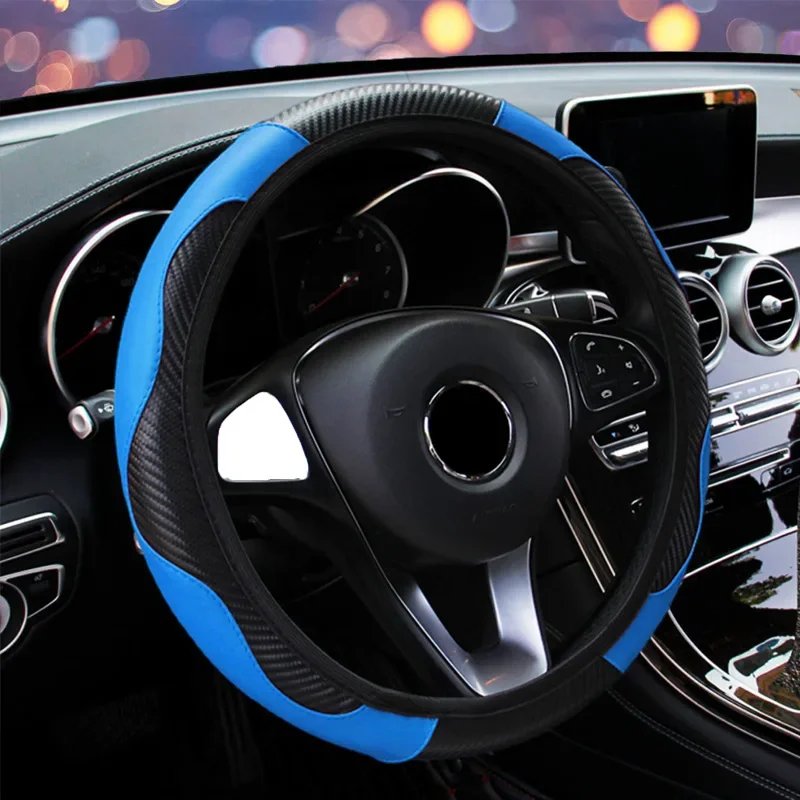1pcs Black Blue Microfiber Leather Car SUV Steering Wheel Cover Anti-slip Protector Universal 38cm 14''/15'' Car Accessories