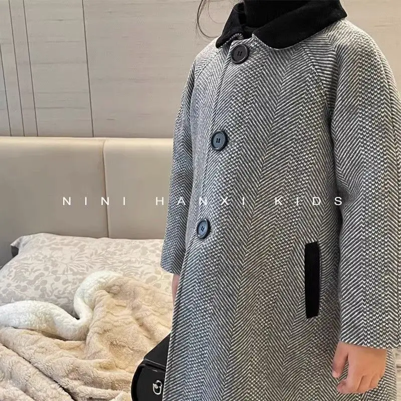 Girls Woolen Coat Overcoat Jacket Windbreak 2023 Stylish Warm Thicken Winter Cotton Party Plus Size Children's Clothing