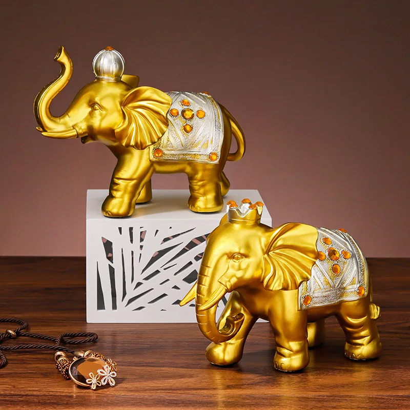 

A pair of resin crafts make a fortune elephant object ornaments Living room porch office desk decoration animal ornaments