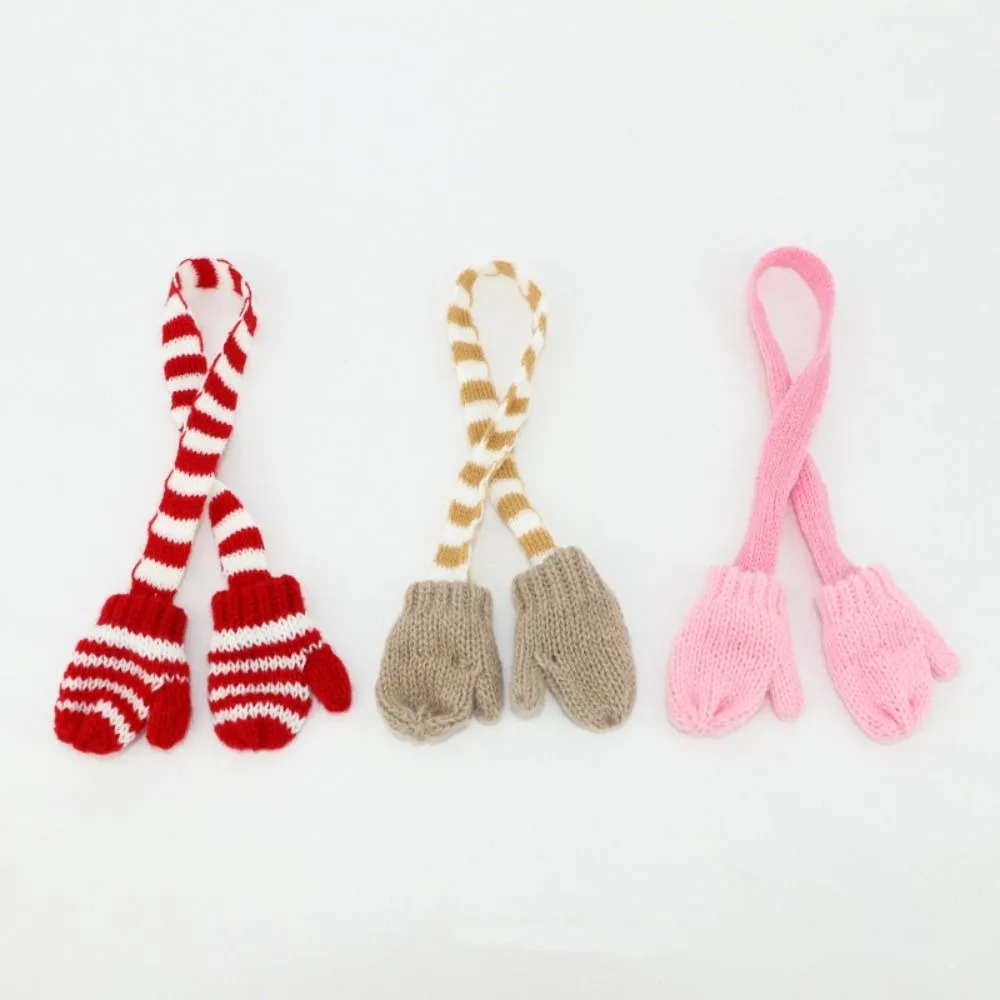 Miniature Neck Scarf 1:12 Doll Clothes Soft Simulation Doll Scarf with Gloves Pretend Play Winter Doll Accessories Xmas