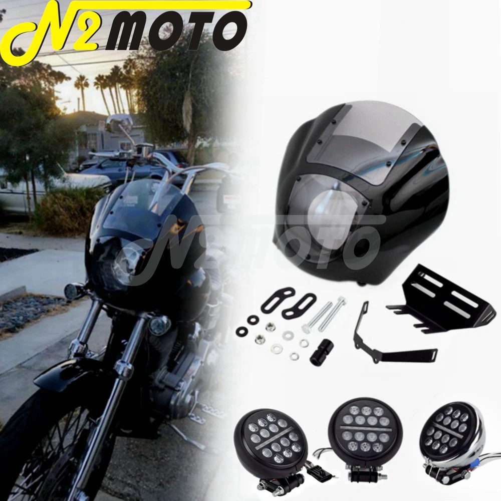 Club Style 5.75" LED Headlight Quarter Fairing Windshield Kit For
