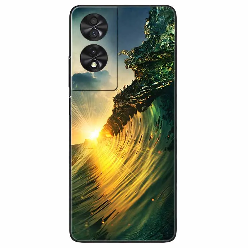 Marble Silicone TPU Phone Case - Soft Black Cover, 6.78''