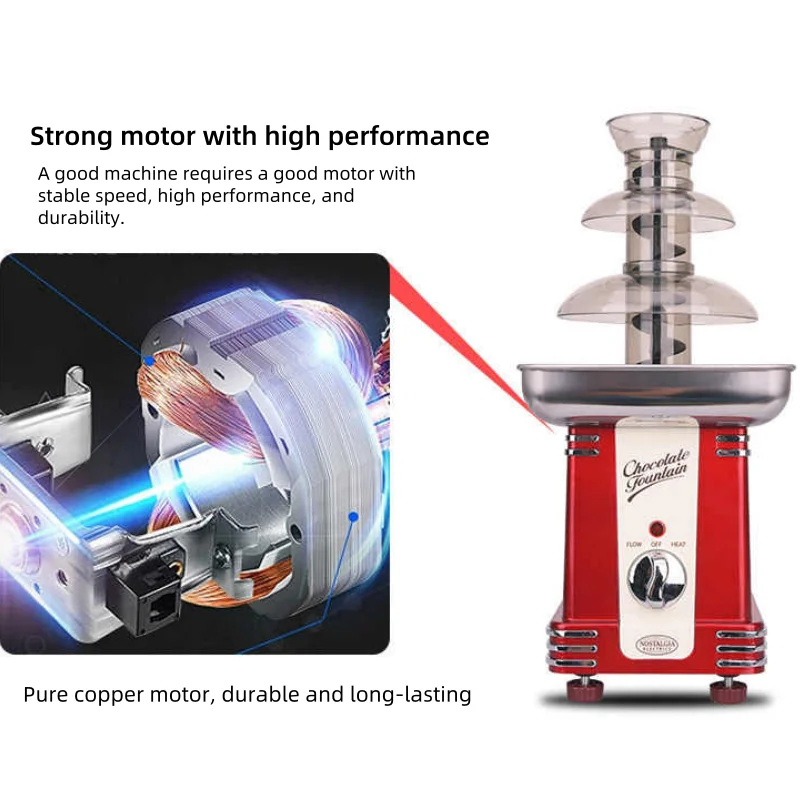 220V 3 Levels Electric Chocolate Fountain Party Machine for Home and Commercial Use with Melting Tower and Mixing Mechanism