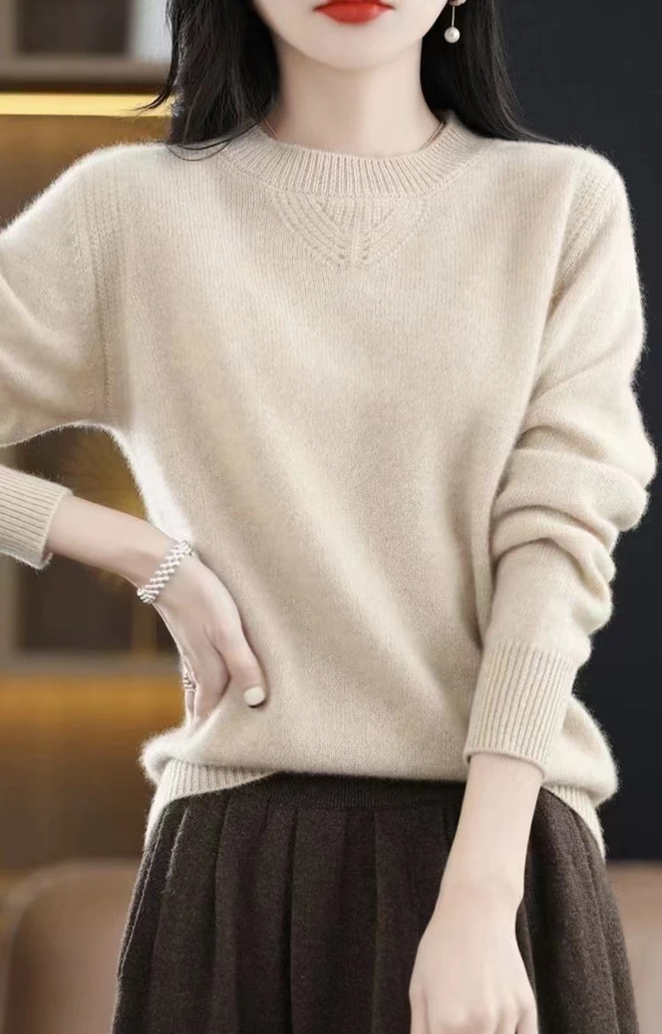 2023 New Cashmere Sweater Women O-Neck Pullover Autumn /winter Casual Knit Tops Solid Color  Cashmere Sweater Women 4
