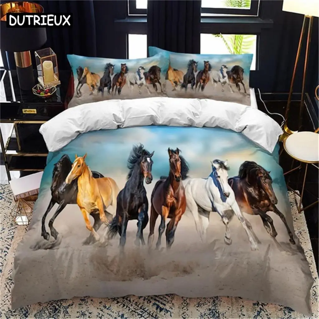 

Horses Printed Duvet Cover Set Twin Full Queen King Bedding Comforter Bedspread Soft Lightweight Quilt Animals Home Textile