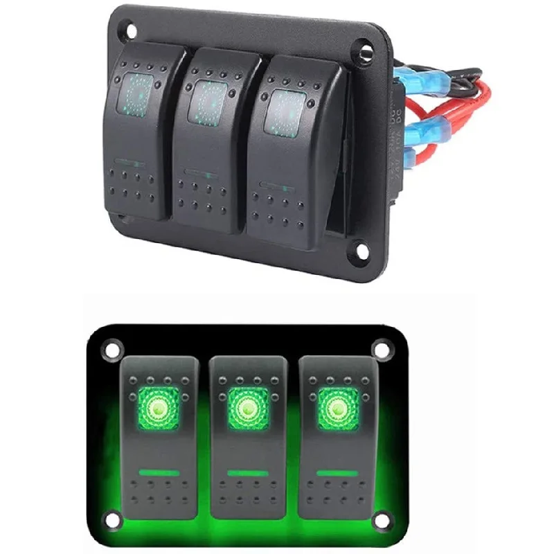 Greluma 1 pz Pannello interruttori bilanciere a 6 bande, interruttore levetta, interruttore a bilanciere precablato DC 12V-24V ON/Off, interruttore retroilluminato blu per auto, barca, auto e veicoli
