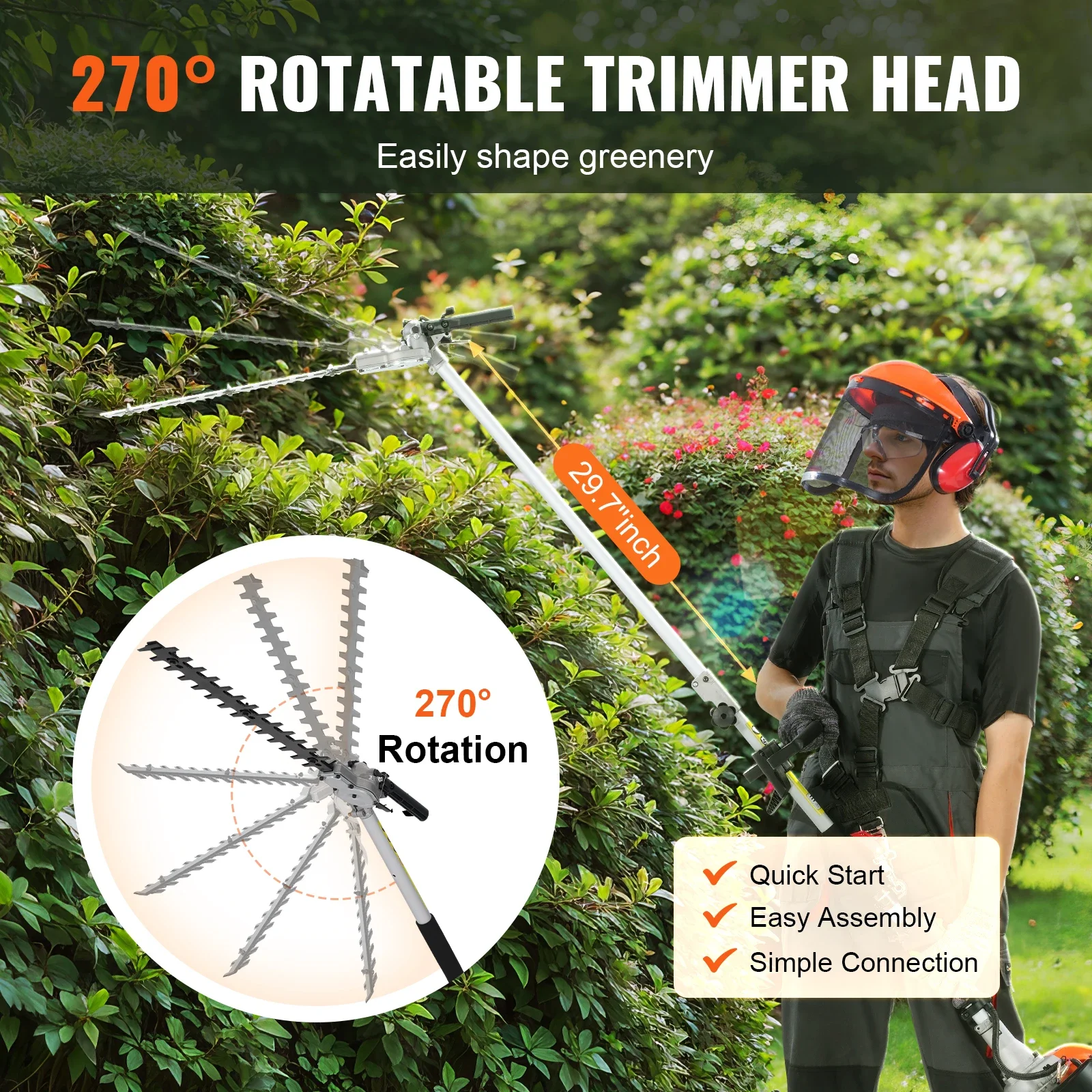VEVOR 52CC 6- In-1 Multi-Functional Trimming Tools Gas Hedge Trimmer Weed Eater String Trimmer Brush Cutter Edger Pole Saw