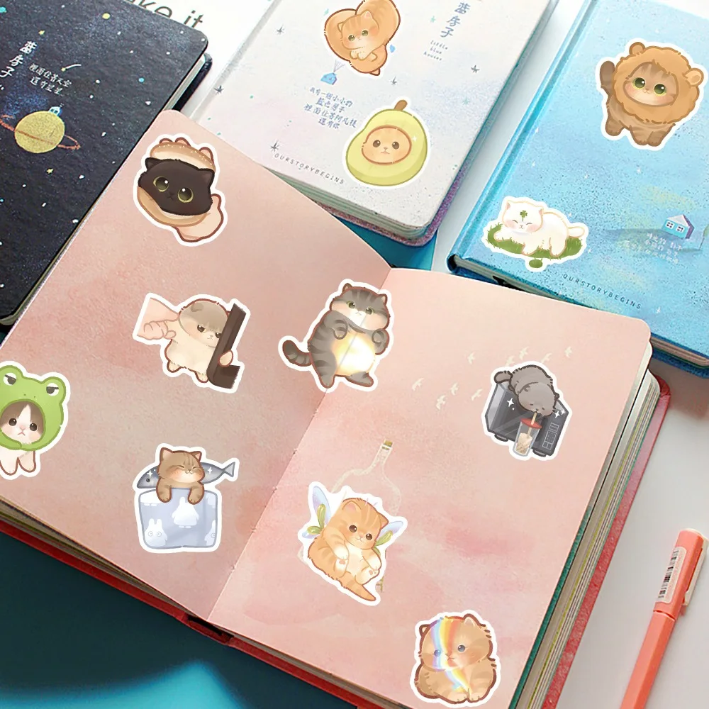 50/100pcs 귀여운 고양이 스티커 노트북 고정 스크랩북 노트북 전화 기타 Kawaii 동물 데칼 어린이 DIY 장난감